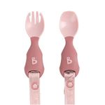 BIBaDO - Handi Toddler Cutlery Set, Food Safe Baby Cutlery, Toddler Fork and Spoon Set, Toddler Eating Utensils for Babies 6 Months and Up, Also Attaches to BIBaDO Coverall Bib - Blush