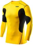 TCA Boys' SuperThermal Compression Base Layer Football Running Top Long Sleeve Thermal Under Shirt - Crew Neck - Sonic Yellow/Black, 12-14 Years (Boys X-Large)