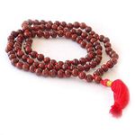 HealthAndYoga Rose Wood Mala (108 + 1 Beads with Tassel) & Velvet Bag - Hand Knotted Rosary for Mantra Chanting, Meditation – Invokes Vitality & Courage, Improves Skin Health, Influences Heart Chakra