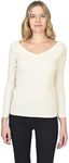 State Cashmere Women’s Easy V-Neck Ribbed Sweater 100% Pure Cashmere 3/4 Sleeve Pullover (Undyed White, Medium)