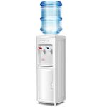 DORTALA Top Loading Water Cooler Dispenser, Freestanding with Storage Cabinet, Cold & Hot Water Dispenser for 3-5 Gallon Bottles, Water Cooler Home & Office, White