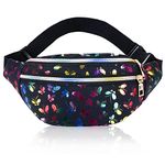 AYNKH Butterfly Waist Bag for Women, Fashion Waterproof Fanny Pack Colorful Shiny Belt Bag for Travel Party Sports Running Hiking Daily Use