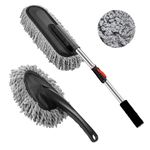 Fuelbyte 2 Pcs Microfiber Car Duster with Handle for Car Interior Cleaning Brush Mop Duster for Car Cleaning Brush with Handle Wet and Dry Car Washing Brush Ideal Car Accessories for Exterior (Combo)