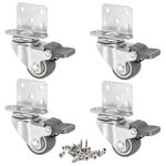 Luxinika L-Shape Caster Wheels 1 Inch Low Profile Swivel Small Casters Set of 4 with Brakes, Side Mount Plate, Silent Ball Bearing Rolling Rubber Wheels for Furniture Cabinet Trundle Bed Tables