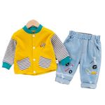 LIVESWAG Dinosaur Kids Winter Full Sleeve T-Shirt Sweatshirt with Jacket & Jeans Pant 2 Piece Party Dress for Infant Toddler Baby Boy & Girl (4 Years - 5 Years, Yellow)