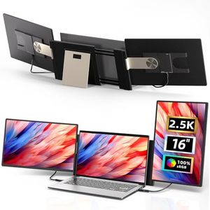 Laptop Screen Extender 2.5K Monitor - 16" Double Portable Monitor 2560x1600P QHD 100% sRGB IPS 235° Rotation Detachable Screen Design Extra Compatible with Mac Wins Dex Chrome Fits 13"-17" Laptops
