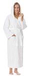 Women`s bathrobe with hood, Astra, calf length or ankle length, 100% cotton terry towelling - white - Size: Women M (Unisex S-M)