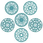 Nstezrne Silicone Trivets Mats for Hot Pots and Pans, Multi Purpose Trivets Mat -Heat Resistant Silicone Trivet Intricately Carved Hot Pads Set of 6 (D: Style 1-Teal)