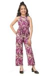 Fashion Dream Girl's Ankle Length Abstract Printed Jumpsuit (FDGJMP00068 PRP 36_Purple_11-12 Yrs)