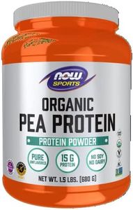 NOW Foods Sports Nutrition, Certified Organic Pea Protein 15 Grams, Unflavored Powder, 1.5-Pound