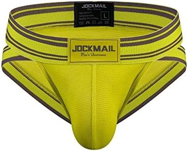 JOCKMAIL Mesh Athletic Supporters Mens Briefs Underwear Comfort Male Underwear for Gym Sport, Yellow, Medium