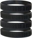 GOMOYO Greatness is a Choice, Create Who You Want to Be Silicone Wristbands with Quote, Rubber Bracelets for Fitness, Workout, Crossfit, Basketball, Weight Training (Black 4 Pack)