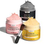 Vitamin C Turmeric Clay Mask, Dead Sea Mud and Himalayan Pink Clay Mask Set, Facial Skin Care Clay Mud Mask Hydrating Brightens Moisturizing Skin for Dull Skin, Blackheads, Enlarged Pores, Acne and Dark Spots