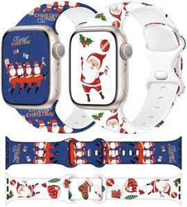 Ocaer 2 Pack Christmas Holiday Bands Compatible with iWatch 42mm 41mm 40mm 38mm, Soft Silicone Cartoon iWatch Band for iWatch Series 109 8 7 6 5 4 3 2 1 SE,Santa Printed Xmas Gift Women Men