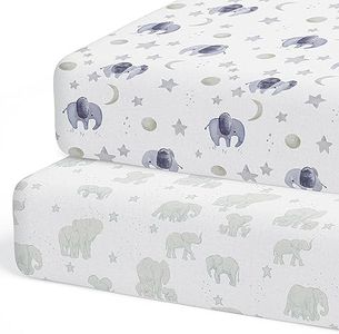 2-Pack Crib Sheet for Standard Crib & Toddler Mattress (Watercolor Elephants) - Premium Fitted Baby Crib Sheets - Buttery Soft Cotton Blend - Crib Mattress Sheets Fitted - Baby Bed Sheets