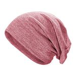 ZLYC Women Fashion Knit Slouchy Beanie Hat Thin Stretch Skull Caps (Plain Pink)