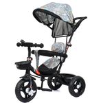 Luusa Galaxy Edition Gt-500 Tricycle Plug and Play | Tricycle with Height Adjustable Parental Control | Kids Safety Belt | Foam/Cushion Seat | Bell | 1-5 Years Old Kids | Make in India (Grey)