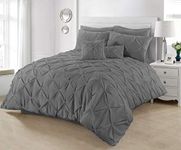 SeventhStitch Pintuck Duvet Cover with Pillowcases Luxury 100% Percale Cotton Quilt Bedding Covers Single Double King Super King Size Bed Sets (Super King, Charcoal Grey)