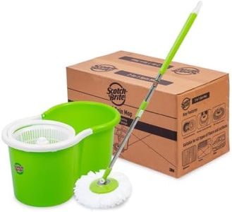 Scotch-Brite Twin Bucket Spin Mop with Easy Wring & Rinse System, 360° Adjustable Handle, High Absorbency Microfiber for Deep Cleaning on All Floor Types