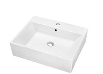 Contemporary Vessel Above-Counter Rectangle Ceramic Art Basin with Single Hole for Faucet and Overflow, White