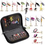 Fishing Lure Spinnerbaits with Black Carry Bag,Colorful Hard Metal Baits Kit Spinner Lure with Treble Hooks Rooster Tail Bass Trout Salmon Saltwater Freshwater Fishing Spoon Lures Set 16PCS