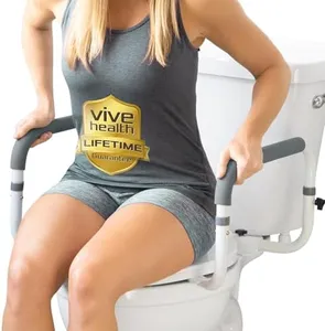 Vive Toilet Safety Rail - Adjustable Grab Bar - Compact Support Frame with Handrail for Bathroom Toilet Seat - Easy Installation for Handicap Senior Bariatrics, Elderly Balance - Padded Hand Armrest