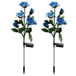 Aolyty 2 Pcs LED Solar Garden Lights, Decorative Waterproof Roses Stake Light, 5 Flowers Outdoor Artificial Ornaments for Grave Patio Pathway (Blue)