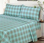 RUVANTI Flannel Sheets Full Size - 100% Cotton Brushed Flannel Bed Sheet Sets - Deep Pockets 16 Inches (fits up to 18") - All Seasons Breathable & Super Soft - Warm & Cozy - 4 Pcs - Green Plaid