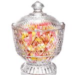 Lyellfe Glass Candy Dish with Lid, 40 Oz Large Clear Covered Candy Bowl, Decorative Embossed Cookie Food Storage Container Jar for Candy Buffet, Office Desk, Home Kitchen, Lead-free