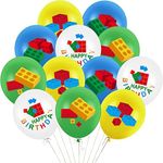 60 Pcs Building Block Birthday Party Supplies 12 Inch Building Blocks Latex Balloons Building Brick Balloons for Baby Boy Toddler Kids Birthday Party Building Brick Theme Party Decorations