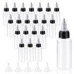 Glarks 25Pcs 30ML/1oz Dispensing Bottles with Funnel Set, Boston Round LDPE Plastic Bottle, Clear Plastic Squeeze Bottles with Twist Top Cap for Kitchen, Household, Arts and Crafts