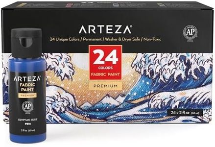 ARTEZA Permanent Fabric Paint, 60 Ml Bottles, Set of 24 Colors, Washer & Dryer Safe, Textile Paint for Clothes, T-Shirts, Jeans, Bags, Shoes, DIY Projects & Canvas