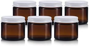 Amber Thick Glass Straight Sided Jar with White Metal Airtight Lid - 2 oz/60 ml (6 Pack) + Spatulas and Labels