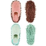 2 Pairs Mop Slippers Microfiber Cleaning Dusting Mop Slippers Unisex House Washable Mopping Slipper Household Cleaning Tools for Wood Floor Dust Dirt Cleaning Tool Supplies (Rust Red, Green)