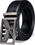 YOHOWA Men Cowhide Belt,Animal Belt 3D-Print Automatic Ratchet Buckle Black Waist Belt Holeless Designer Jeans/Cowboy Gift Box Silver Eagle