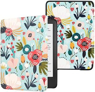 DMLuna Case for All-New Kindle 6" (11th Generation, 2024/2022 Release, Model C2V2L3), Ultra Thin and Lightweight Protective Premium PU Leather Cover with Auto Sleep Wake Function, Hill Flower