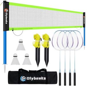 Olybeaka Portable Badminton Net with 4 Badminton Rackets, Durable Badminton Net Set for Driveway Backyard, Stable Game Net System with Carring Bag