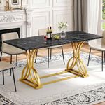 DWVO 70.3" Large Modern Dining Table for 6-8 People Rectangular Black Kitchen Dining Room Table with Faux Marble Tabletop and Gold Geometric Metal Legs Modern Wood Dinner Tables