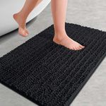 DAWNTREES Absorbent Bath Mat,Bathroom Mat,Super Absorbent Quick Dry Bathroom Mat Premium Rubber Backed Bathroom Floor Rugs Non Slip Bath Rugs for Bathroom (Chenille, Black Square)