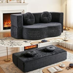 Artiss 2 in 1 Convertible Compressed Sofa Bed, Folding Boneless Sofabed for Living Room,Comfort Curved Sleeper Couch with High Density Sponge, Apartment Essentials, No Assembly, 2 Pillows, Grey