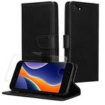 kwmobile PU Faux Leather Case Compatible with Apple iPhone SE (2022) / iPhone SE (2020) / iPhone 8 / iPhone 7 - Wallet Case with Screen Protector - Black