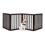 PETMAKER Pet Gate – Dog Gate for Doorways, Stairs or House – Freestanding, Folding, Accordion Style, MDF Wooden Indoor Dog Fence (4 Panel, Brown)