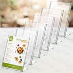 Kurtzy (6 Pack A6 Clear Plastic Sign Holder - Slanted Portrait Plastic Display Holders - Table Top Restaurant Menu, Office Desk Cards, Ad Poster, Leaflet, Flyer, Paper Holder & Photo Frame Stand