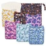 babygoal Baby Reusable Cloth Diapers 6 Pack+6pcs Rayon from Bamboo Inserts+Wet Bag, One Size Adjustable Washable Pocket Nappy Covers for Boys 6FG48-MB-CA