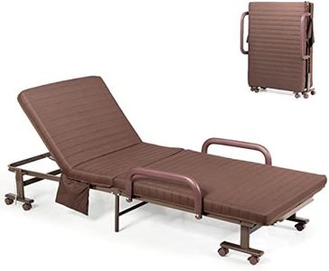 COSTWAY Folding Sofa Bed with Mattress, Wheels and Side Pocket, 6-Position Adjustable Couch Sleeper Chaise Lounger, Portable Convertible Single Guest Bed for Home Office Camping (Coffee)