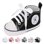 SABATUTU Baby Boy Girls Sneakers Canvas Shoes High Top Sports Soft Anti Slip Soles Newborn First Walker Fashionable Denim Shoes (01/Black star, Infant, 12 Months, Age Range, US Footwear Size System, 18 Months, Medium)