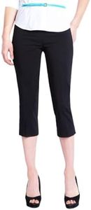 SLIM-SATION Women's Wide Band Pull on Straight Leg Capri with Tummy Control, 16, Black