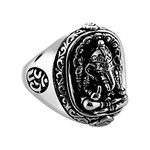 Beydodo Mens Rings Sterling Silver Gothic; Mens Ring Retro Punk Size W 1/2 Buddhist Ring Indian Elephant God