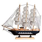 Sailboat model decoration, wooden sailboat model, vintage sailboat model, 32×6×30cm ship model in Mediterranean style, handmade, for gifts and desk decoration