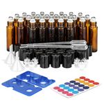 ComSaf 24Pcs, 10ml Glass Essential Oil Roller Bottles, Amber Glass Bottles with Stainless Steel Roller Balls, Glass Bottles with Labels, Travel Perfume Bottle, Aromatherapy, for Facial Body Care